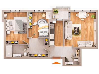 Proiect Deosebit, Apartament 3 camere D, 2 bai, zona Dacia Pacurari