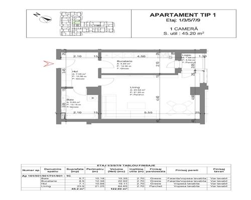 Apartament 1 cam, decomandat, 47 mp, de vanzare,bloc nou in zona Galata, (Arcadia)