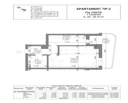 Apartament 1 cam, decomandat, 48.47 mp, de vanzare,bloc nou in zona Galata, (Arcadia)