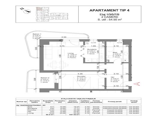 Apartament 2 cam, openspace, 70.27 mp, de vanzare,bloc nou in zona Galata, (Arcadia)