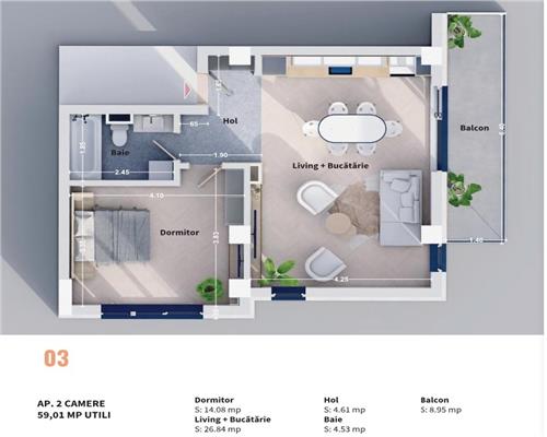 Apartament 2 cam, 59 mp, de vanzare,bloc nou Rediu vedere Lac