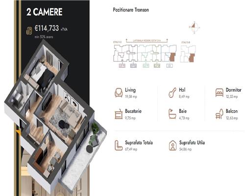 Apartament 2 camere,67.49 mp,bloc nou,zona Nicolina Selgros