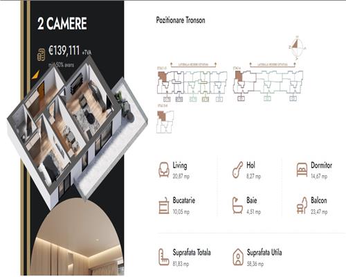 Apartament 2 camere,81.83 mp,bloc nou,zona Nicolina Selgros