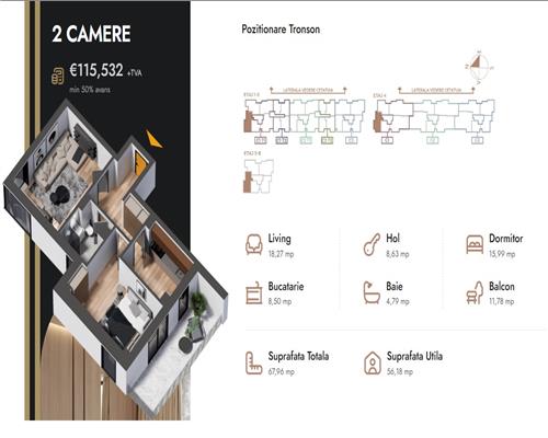 Apartament 2 camere,67.96 mp,bloc nou,zona Nicolina Selgros