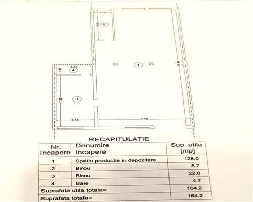 Vanzare Hala  renovata 164 mp, birou, WC, Tomesti Sala Sporturilor
